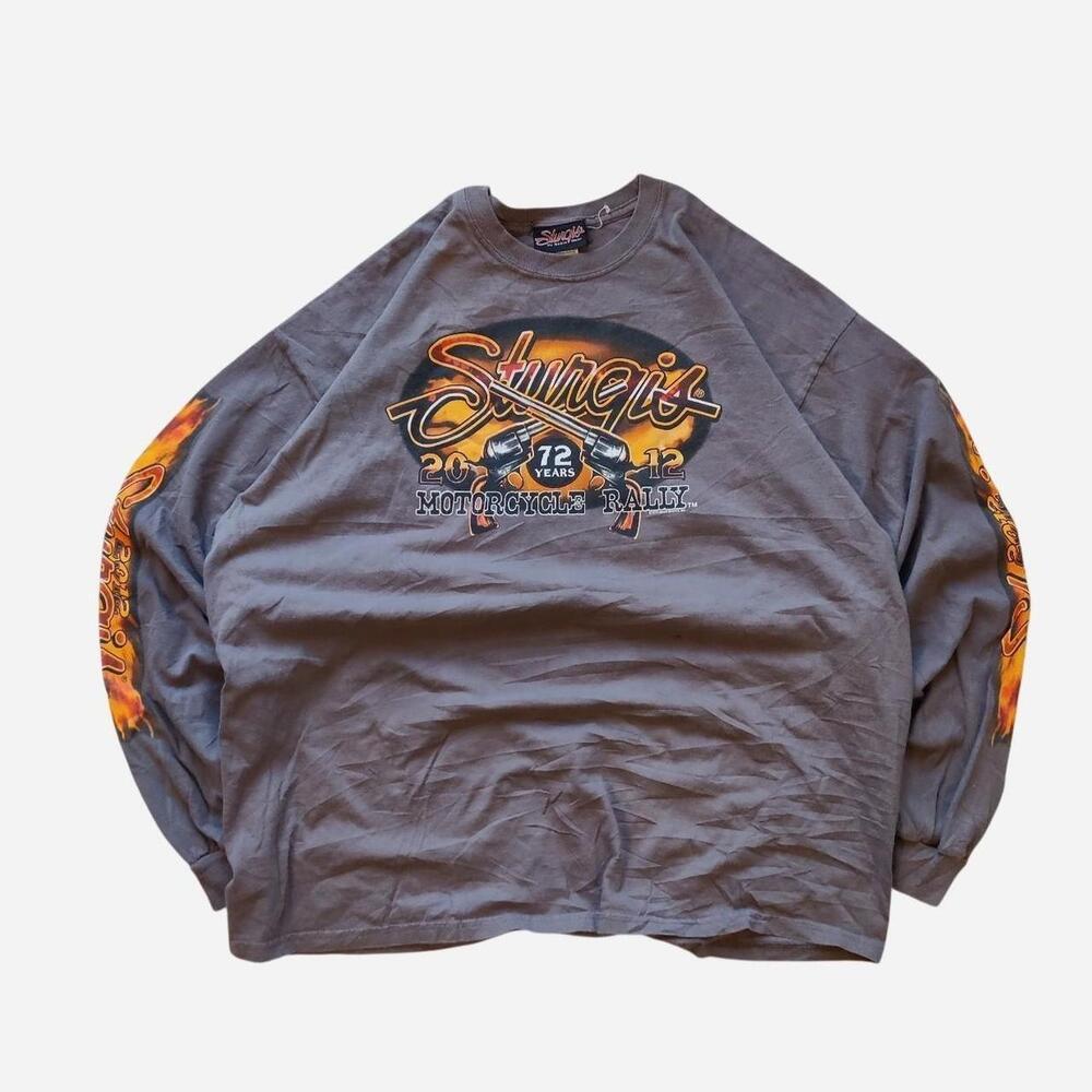 sick Sturgis Motorcycle Rally grey long sleeve shirt with details on all 4 corne